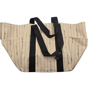 Victoria's Secret Logo Cotton Canvas Tote Bag Black & Cream Linear Script NWT